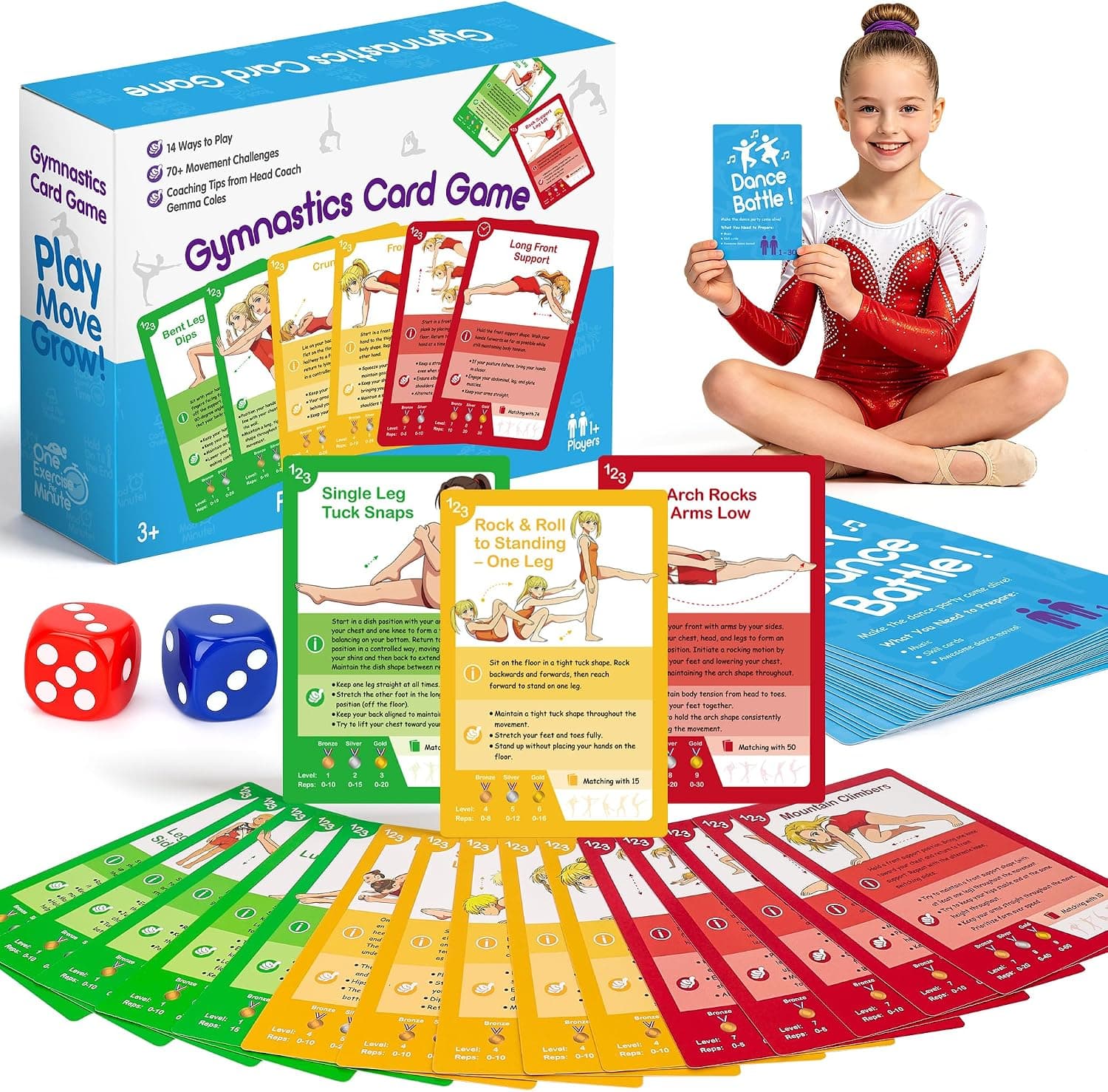 Gymnastics Card Games Equipment for Kids: 70+ Fun Basic Skills Cards for Boys Girls Beginners Gymnastics Birthday Gifts for 4 5 6 7 8 9 10+ Year Old Family Fitness Cards Workout for Indoor Outdoor Use